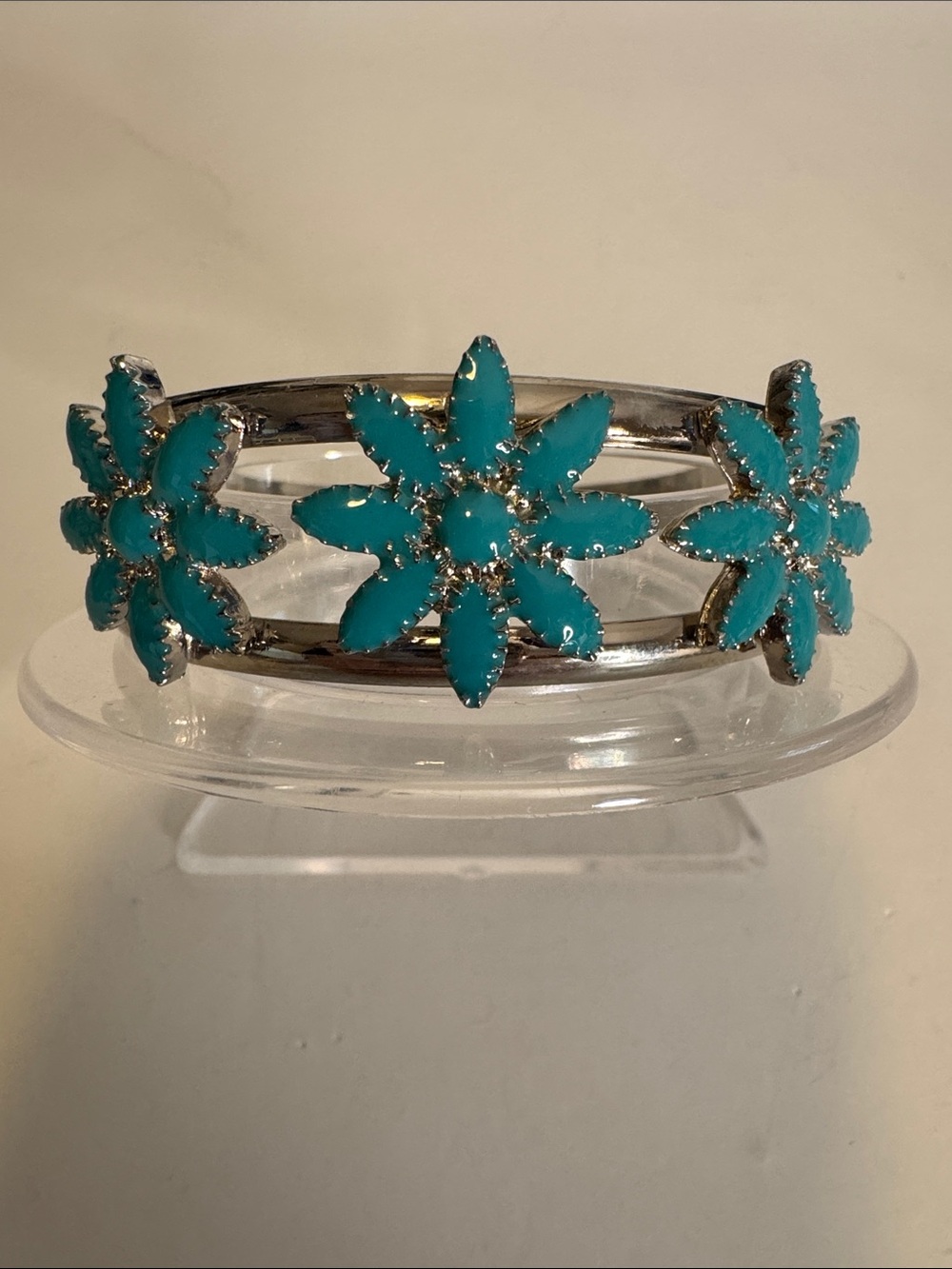 Turquoise Floral Silver-Tone Bracelet - Women Jewelry